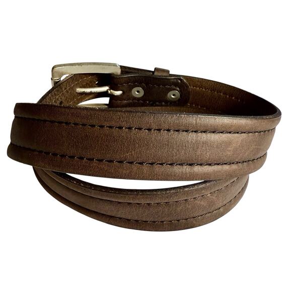 Overland Mens USA Bison Leather Belt Brown 40 Silver Tone Interchange Buckle - Picture 3 of 16
